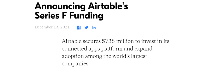 低代碼領導者Airtable，獲得7.35億美元F輪融資，估值110億美元