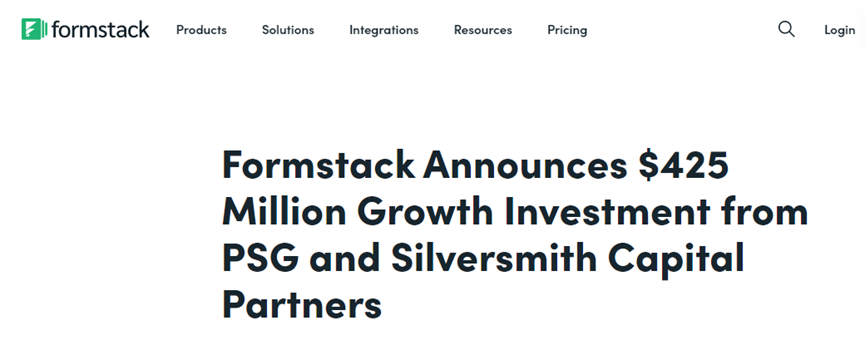 智能RPA廠商Formstack獲得4.25億美元融資，由PSG領投