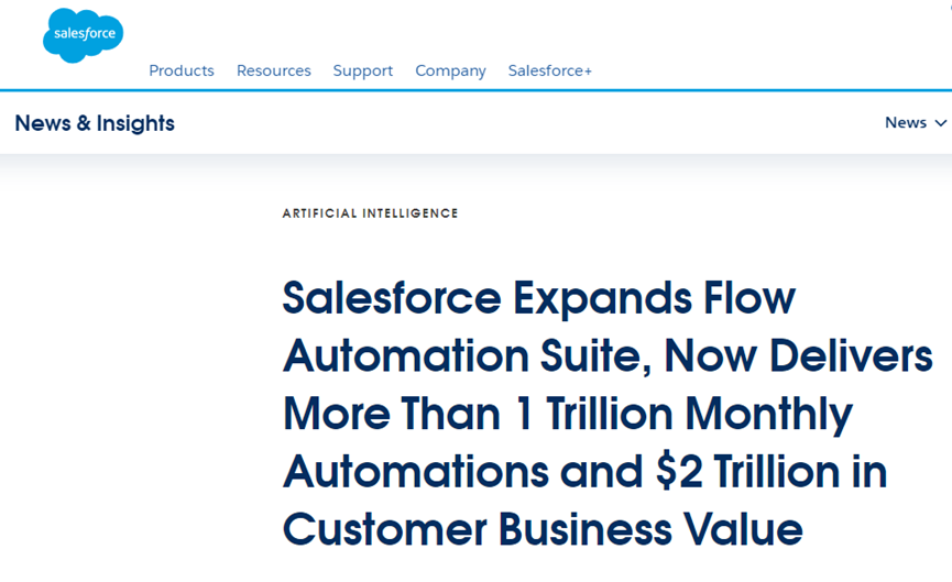 Salesforce：每月提供超1萬億次自動化服務，創造2萬億美元價值