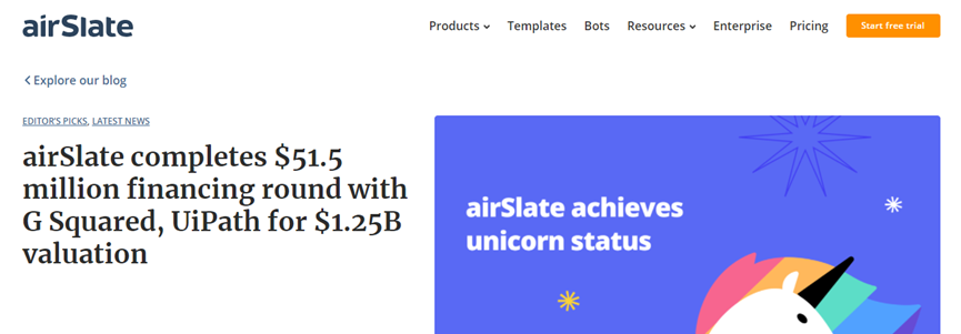 RPA廠商airSlate獲5150萬美元融資：UiPath領投，估值超12.5億美元