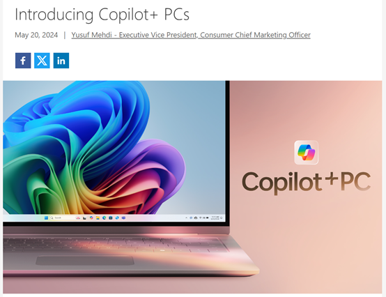 微軟發布Copilot+ PC：集成GPT-4o，史上最強、最快Windows！