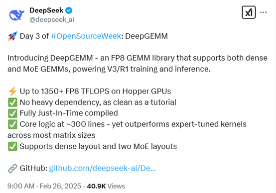 GPU效率暴漲！DeepSeek開源DeepGEMM，僅300行代碼
