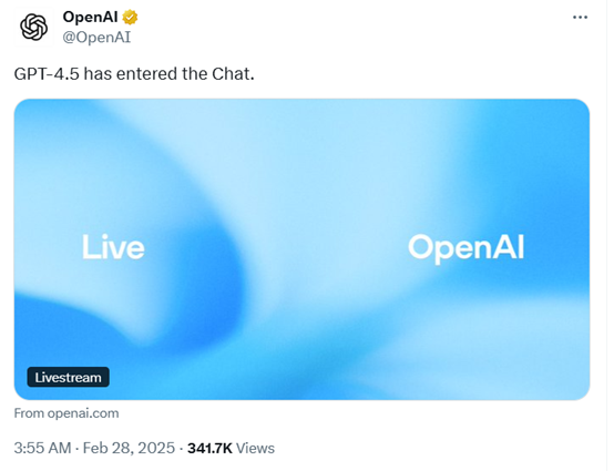 OpenAI發布GPT-4.5：功能非常特殊，推理很貴